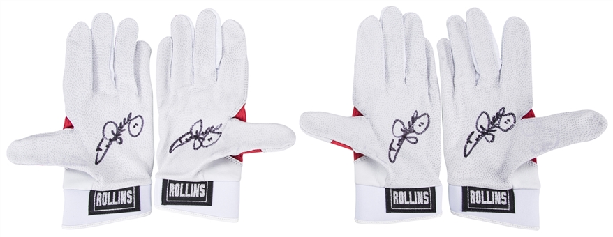 Lot of (2) Jimmy Rollins Game Issued & Signed Nike Batting Gloves (Rollins LOA)